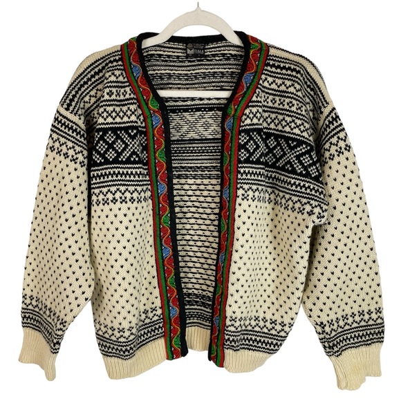 Dale of Norway Sweaters - Dale of Norway Wool Nordic Open Front Cardigan Cream Black